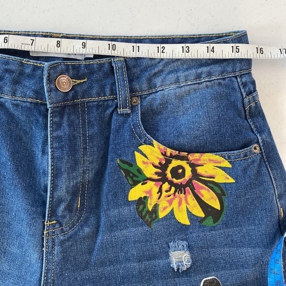 MISSLOOK  Sunflower Painted Distressed Jeans High Rise Straight Leg W31 x L30 - Picture 9 of 14